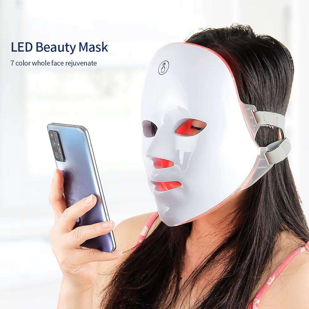 Wireless 7 Colors LED Face Beauty Machine Photon Facial Neck Skin Tighten Rejuvenation Facial Neck Mask